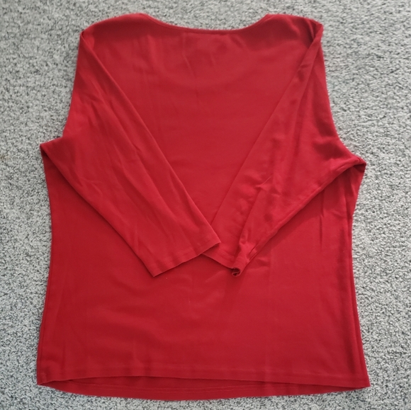 Karen Scott Red XL 100% cotton long sleeve top with black floral design - Picture 5 of 5